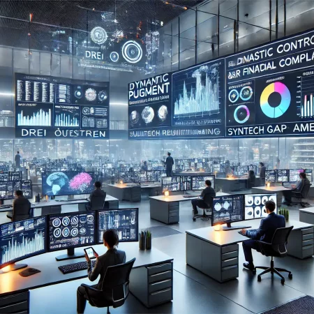 DALL·E 2025-03-21 16.54.21 – A futuristic office environment showcasing the use of Pigment and Amelkis EPM software. On one side, a telecom company (Drei Österreich) team is using Créer une application Pigment
